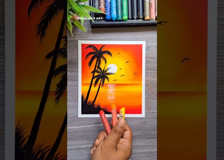 ✨ Easy Sunset Scenery Drawing 🌅 | Oil Pastel Art for Beginners  #art #drawing