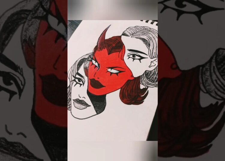 “Red Devil’s Gaze”❤️👀॥ #drawing #art #illustrative #illustrationnation #artist #sketch #shortsfeed