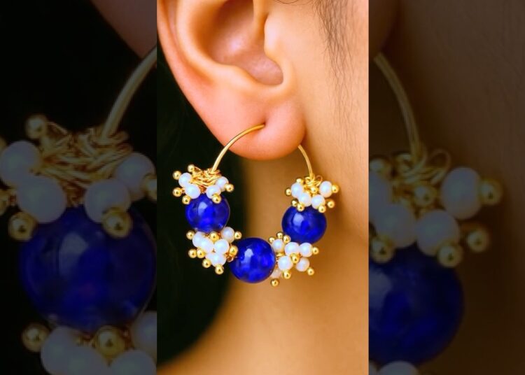 Stylish Blue Bead Hoop Earrings | Party Wear Jewellery Trend 2025 #art #diy #jewellery