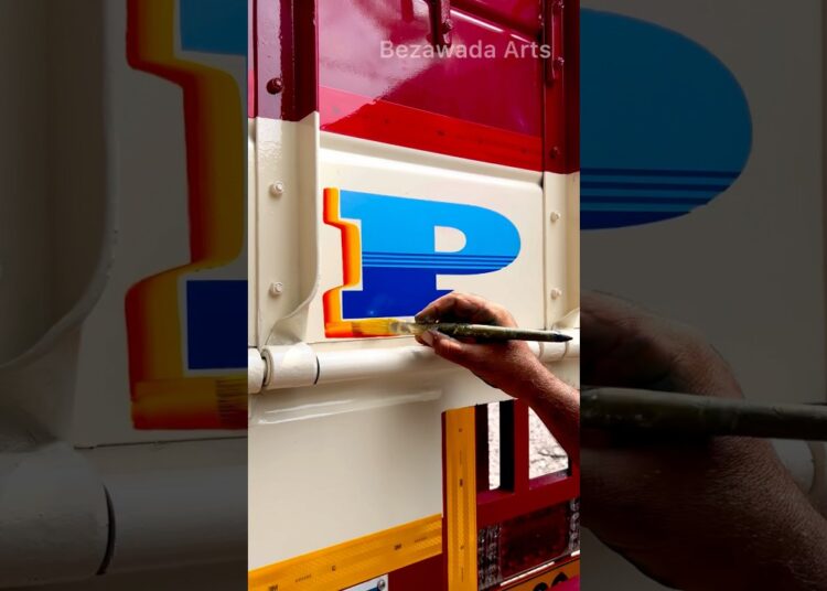 MAGICAL Street Artist Hand Paints Truck in Vijayawada Autonagar #shorts #viral #art