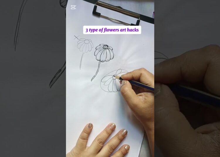 3 type flower art hacks 🎨#pencildrawing #artist #flower #art#youtubeshorts