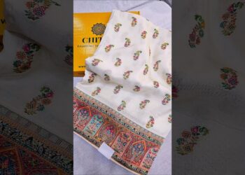 🤍 Royal Kashmiri Pashmina Work Dola Silk Saree | Pure Elegance in White | Chitra Apparels #shorts