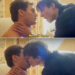The two actors in the show kissing in their room, with the older brother grabbing the other's throat with a hand and pulling in closer