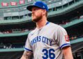 Aug 4, 2025; Boston, Massachusetts, USA; Kansas City Royals pitcher Bailey Falter (36) make his way to the bullpen before the start of the game against the Boston Red Sox at Fenway Park. Mandatory Credit: David Butler II-Imagn Images
