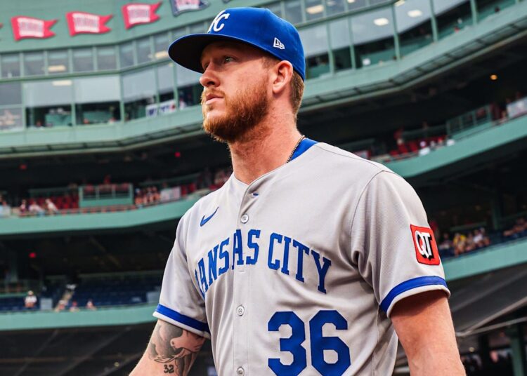 Aug 4, 2025; Boston, Massachusetts, USA; Kansas City Royals pitcher Bailey Falter (36) make his way to the bullpen before the start of the game against the Boston Red Sox at Fenway Park. Mandatory Credit: David Butler II-Imagn Images