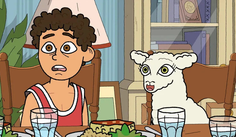 Rumi and Lamby sitting at a table on #1 Happy Family USA