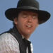 Jack Nicholson's Billy Spear is seen in closeup against a blue sky in The Shooting