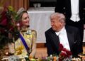 US President Donald Trump smiles at Britain's Catherine, Princess of Wales during a State Banquet at Windsor Castle, in Windsor, on September 17, 2025, during the US President's second State Visit. US President Donald Trump arrived in Britain for an unprecedented second State Visit, with the UK government rolling out a royal red carpet welcome to win over the mercurial leader. (Photo by Yui Mok / POOL / AFP)