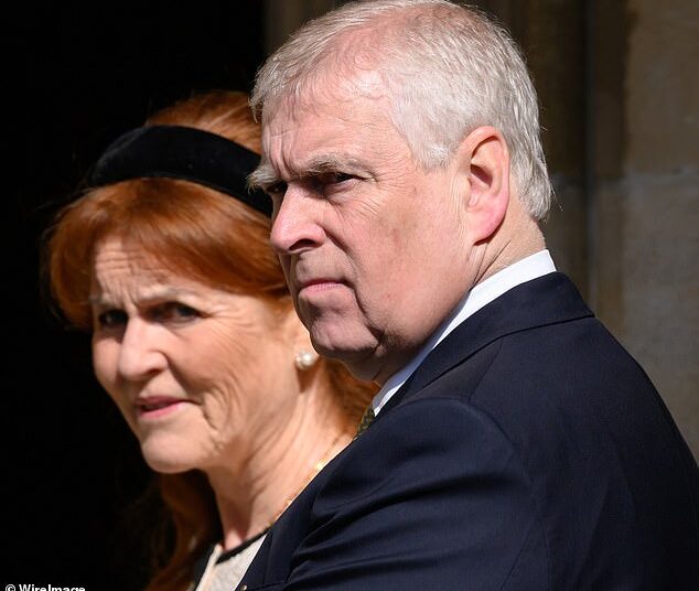 Sarah Ferguson and ex husband Prince Andrew at the Easter Sunday Service in April 2025