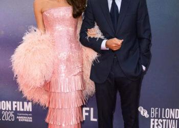 Amal Clooney Wore Tamara Ralph Couture To The 'Jay Kelly' London Film Festival Premiere, Amal Clooney, Tamara Ralph Fall 2025 Couture, George Clooney, Jay Kelly premiere, London Film Festival 2025, Amal Clooney red carpet, Atelier Versace, Tamara Ralph couture