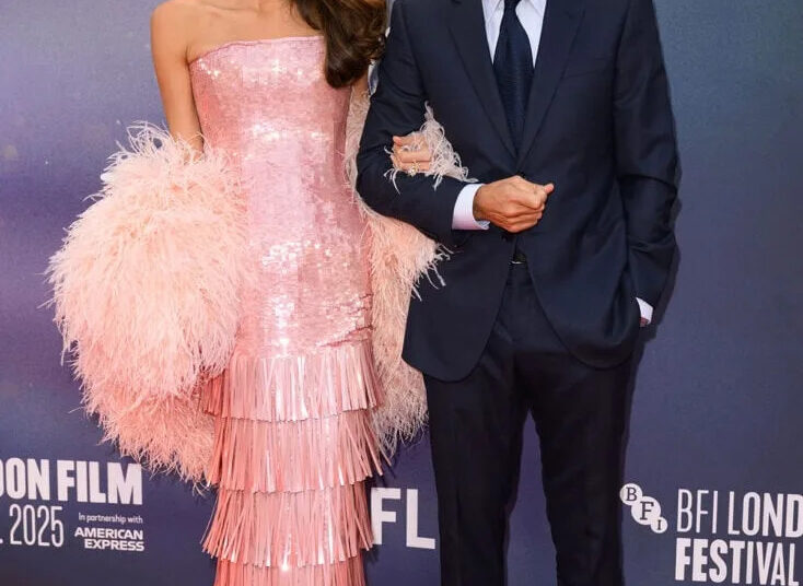 Amal Clooney Wore Tamara Ralph Couture To The 'Jay Kelly' London Film Festival Premiere, Amal Clooney, Tamara Ralph Fall 2025 Couture, George Clooney, Jay Kelly premiere, London Film Festival 2025, Amal Clooney red carpet, Atelier Versace, Tamara Ralph couture