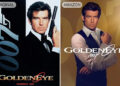 (L-R) A before (armed) and after (disarmed) composite of Pearce Brosnan as 007 in Goldeneye