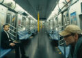 Elliott talks to Mr. Robot in a subway train