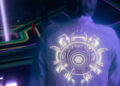 Kevin Flynn overlooking Ares in the original Game Grid in Tron: Ares