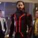 This image released by Disney shows Greta Lee, from left, Jared Leto and Arturo Castro in a scene from "Tron: Ares." (Disney via AP)