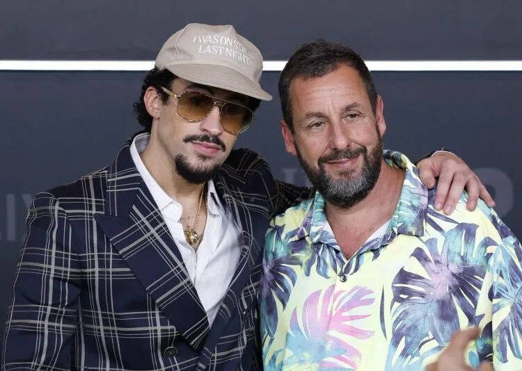 Bad Bunny (L) and Adam Sandler arrive on the red carpet for the premiere of Netflix's "Happy Gilmore 2" in New York City in July. File Photo by John Angelillo/UPI