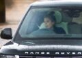 Princess Beatrice drives from Royal Lodge, home of her father Prince Andrew and mother Sarah Ferguson, at Windsor in Berkshire today