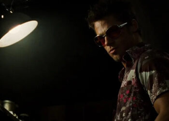 Tyler Durden in a dingy bedroom in Foght Club