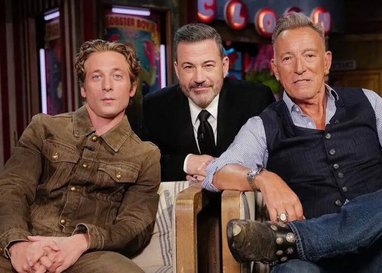 Jeremy Allen White, Jimmy Kimmel and Bruce Springsteen on the Oct. 2, 2025 episode of Jimmy Kimmel Live! on ABC.