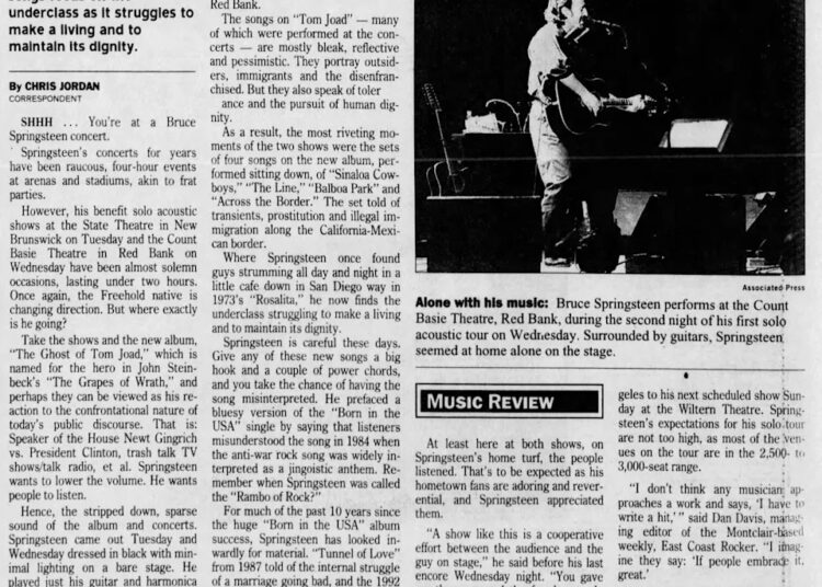 "Springsteen really wants you to listen to his music" appeared in the Asbury Park Press on November 24, 1995.