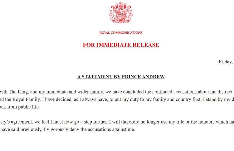 The statement was released at 7pm on Friday 17th October
