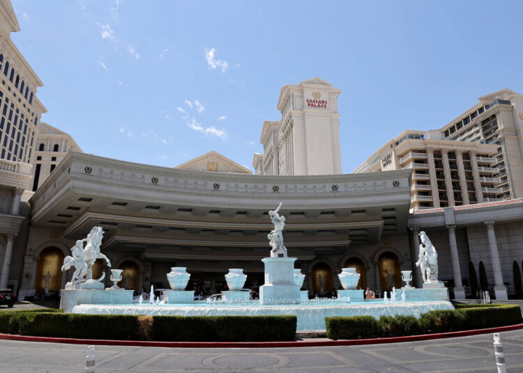 The porte-cochere at Caesars Palace on the Las Vegas Strip on Tuesday, July 6, 2021. (K.M. Cann ...