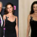 Michael Douglas in a suite and tie pictured with his daughter Carys Zeta Douglas, who is wearing a black dress; Catherine Zeta-Jones pictured in 2005 wearing a black dress