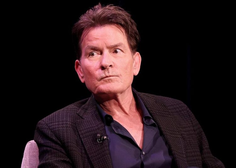 Charlie Sheen at a panel discussion with David Duchovny for his memoir, "The Book of Sheen," in New York in September 2025.