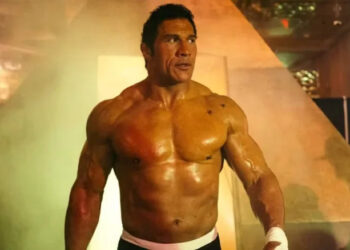 Dwayne Johnson as Mark Kerr in The Smashing Machine