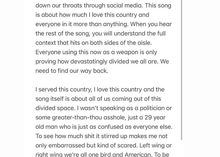 Zach Bryan's post on Instagram.