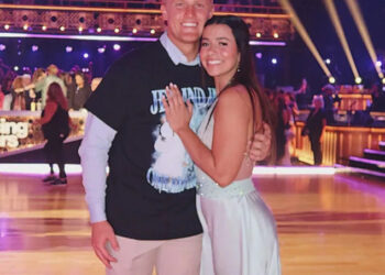 Jen Affleck and Zac Affleck in the Dancing With the Stars ballroom, 2025