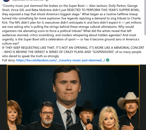 Did country music legends refuse to perform Charlie Kirk tribute at 2026 Super Bowl?