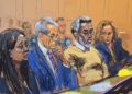 Diddy with defense attorneys Nicole Westmoreland, Brian Steel, and Alexandra Shapiro