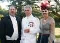 In the picture taken at Royal Lodge Harvey Weinstein is wearing a coat and tails while Jeffrey Epstein is dressed up in US military uniform clutching a wine glass and Ghislaine Maxwell an be seen wearing a feathered boa mask while grinning for the camera