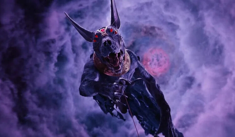 Sutekh is hanging by a thread above a time vortex on Doctor Who