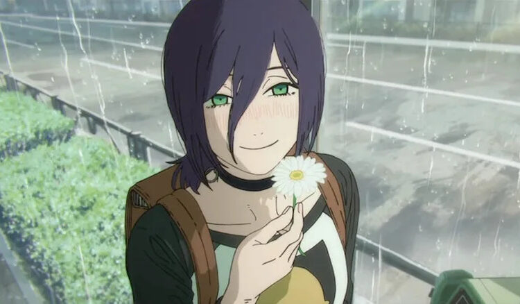 Reze holding up a flower in Chainsaw Man - The Movie: Reze Arc