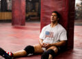 Mark Kerr (Dwayne Johnson) takes a breather during a training session.