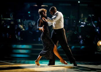 Jimmy Floyd Hasselbaink and Lauren Oakley scored well for the rumba to a James Bond song (Guy Levy/BBC)