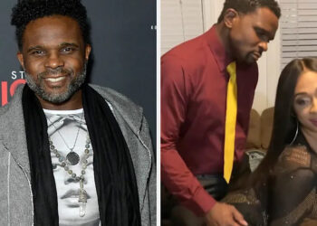 Darius McCrary posing on the red carpet; McCrary and Sidney Starr seated together, both dressed semi-formally