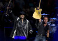Clarence Clemons and Bruce Springsteen perform with the E Street Band during a concert at the Izod Center in East Rutherford, New Jersey, on May 21, 2009.