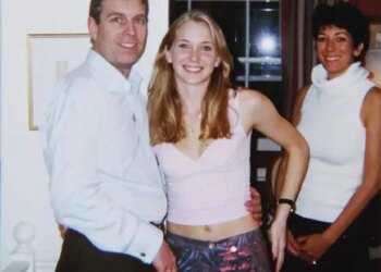 Prince Andrew pictured with Virginia Giuffre and Ghislaine Maxwell