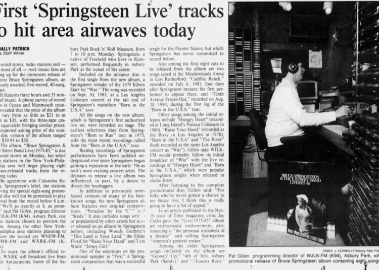 Radio stations in New Jersey, Philadelphia and New York are playing songs from the new Bruce Springsteen "Live" album.