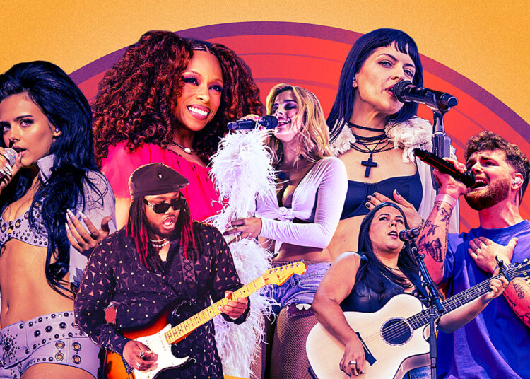 From left: Jessie Murph, Leon Thomas, Ravyn Lenae, Addison Rae, María Zardoya, Gigi Perez and Alex Warren