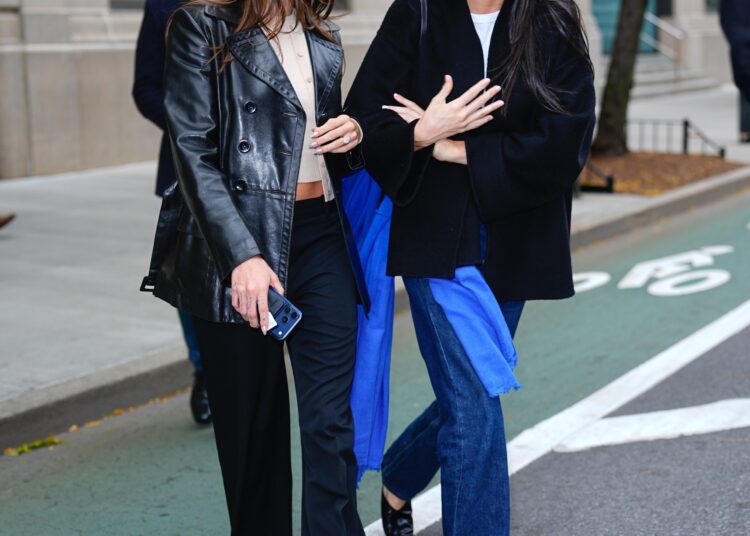 Hailey Bieber and Kendall Jenner were spotted in New York together wearing complementary fall outfits
