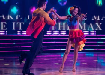 Disney/Eric McCandless Hilaria Baldwin and Gleb Savchenko during TikTok night on