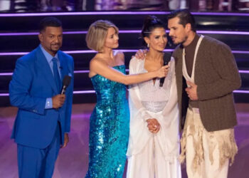Alfonso Ribeiro, Julianne Hough, Hilaria Baldwin, and Gleb Savchenko on Season 34, Episode 4 of ABC's 'Dancing With the Stars,' October 7, 2025.