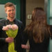 Jeremy Horton brings Stephanie Johnson flowers.