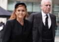 Andrew and Sarah at Westminster Cathedral last month before the Duchess of Kent's funeral