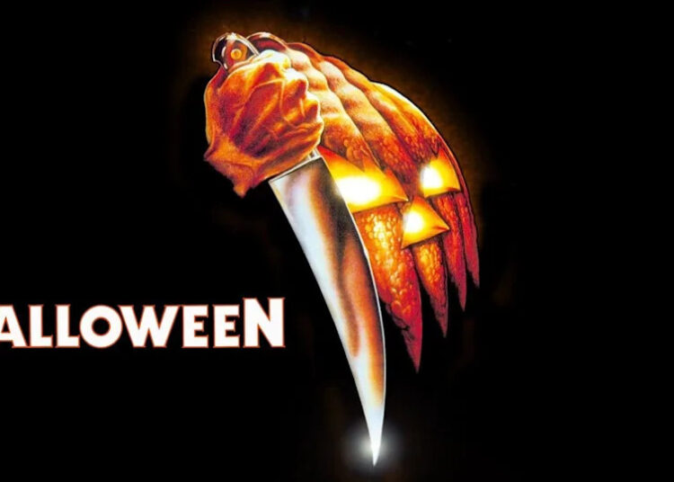 halloween michael myers movie cover with jack o lantern