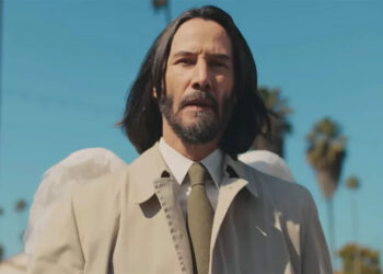 Keanu Reeves with his small wings still intact out in LA in Good Fortune (2025).